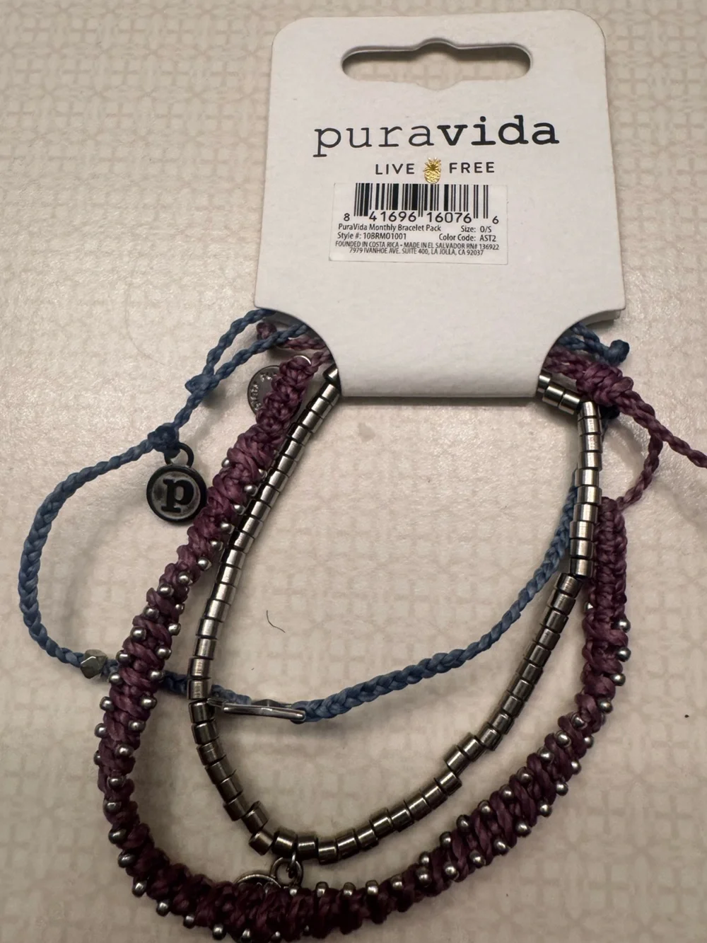 Pura Vida Purple and Blue Mixed-Material Bracelet Set